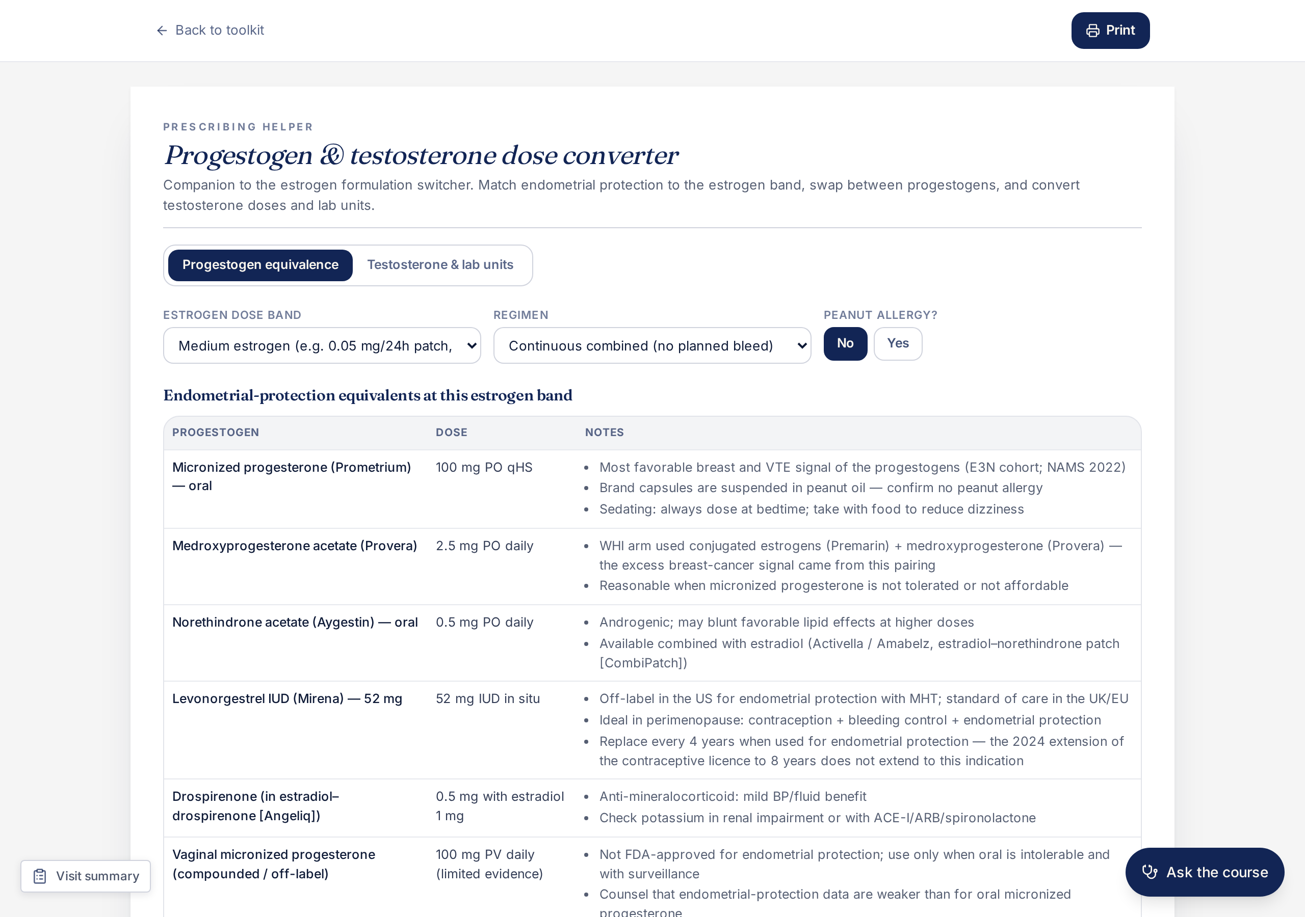 Estrogen dose conversion tool